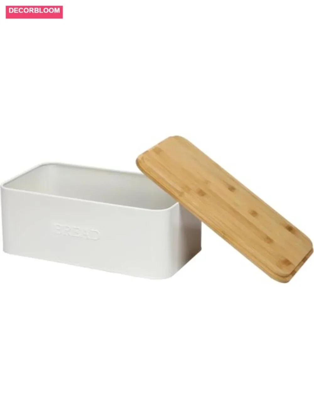 White Bread Box with Bamboo Cutting Board Lid, Stainless Steel Kitchen Storage